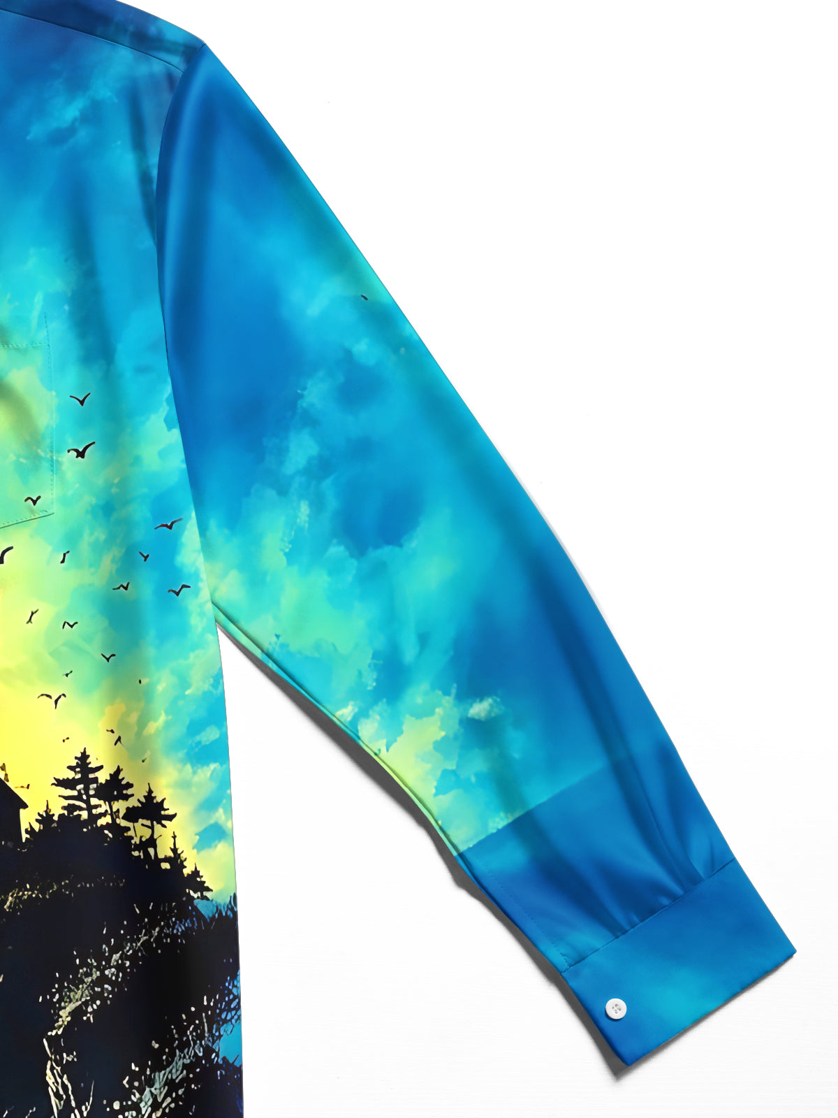 Adaychic Men's Hawaiian Lighthouse And Ocean Sunset Print Long Sleeve Shirt with Chest Pocket