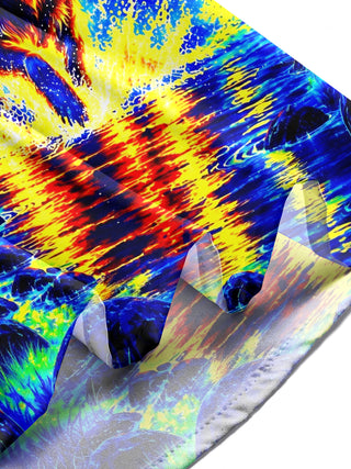 Adaychic Men's Long Sleeve Stand Collar Shirt - Psychedelic Wolves In River Landscape Print