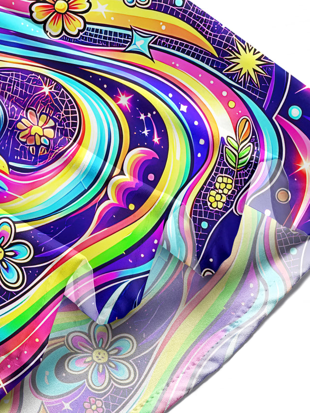 Adaychic Men's Graphic Rainbow Airplane Print Swirl Pattern Long Sleeve Shirt with Chest Pocket