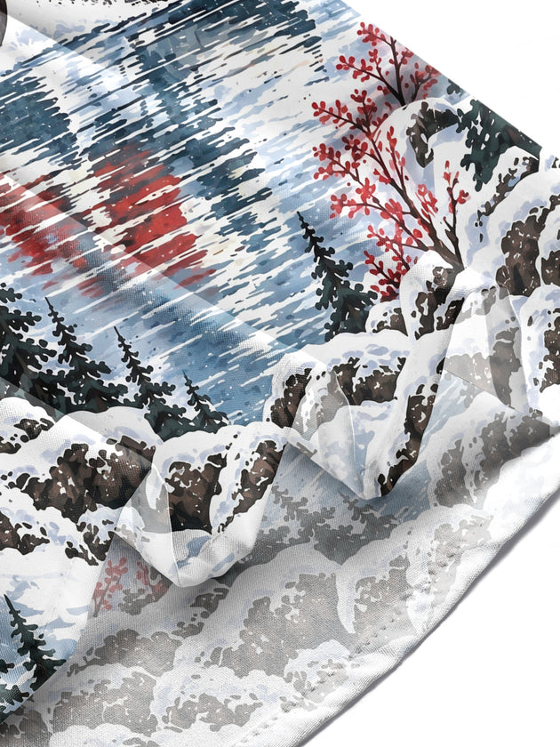 Adaychic Men's Graphic Vintage Snow Seaplane Print Long Sleeve Shirt with Chest Pocket