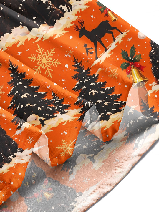 Adaychic Men's Long Sleeve Shirt - Black Cats With Santa Hats And Christmas Trees Print with Chest Pocket