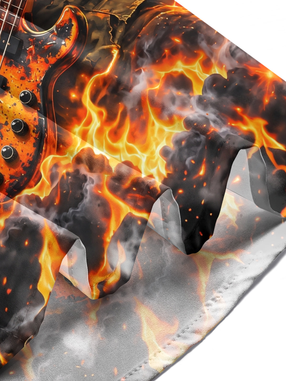 Adaychic Men's Long Sleeve Shirt - Veterans Day Old Man Playing Bass Guitar In Flames Print with Chest Pocket