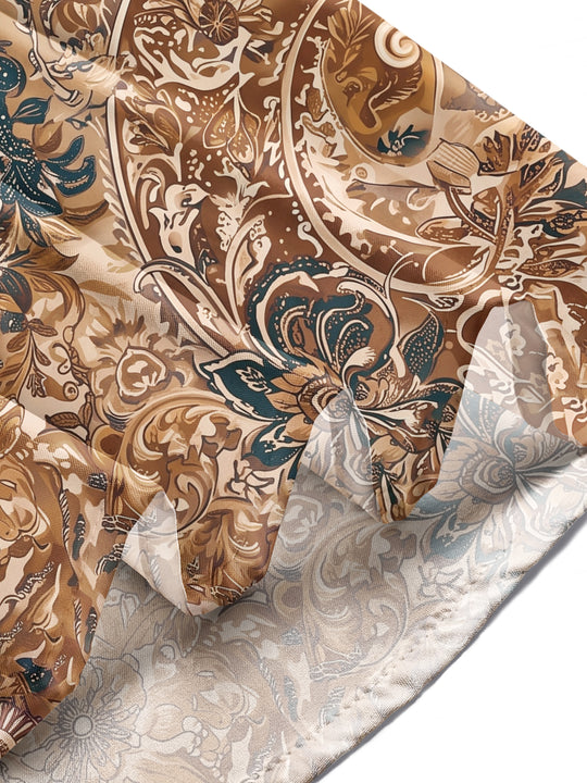 Adaychic Men's Paisley And Floral Medallion Print Long Sleeve Shirt with Chest Pocket