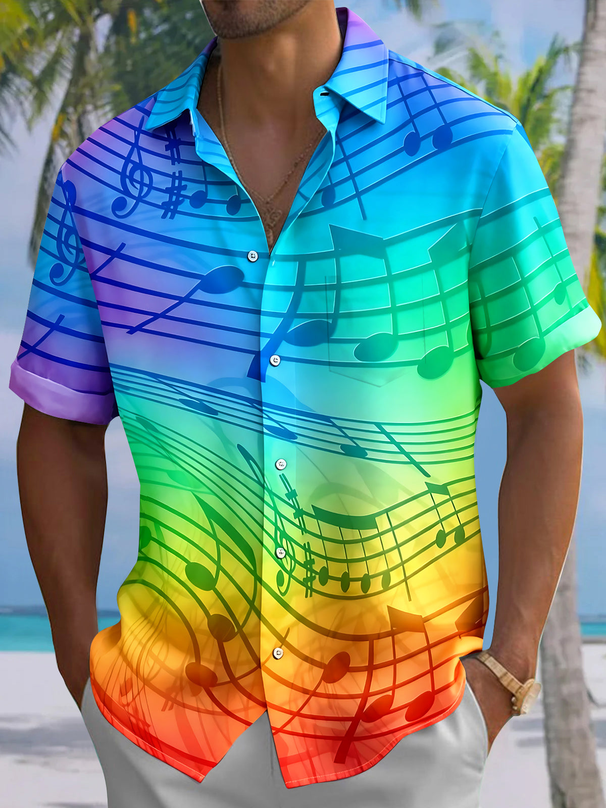 Musical Note Men's Pocket Short Sleeve Shirts
