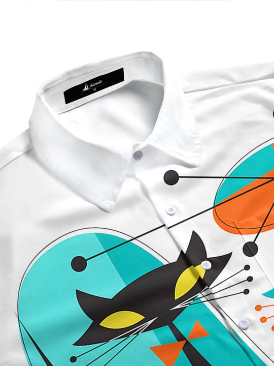 men's feline print shirt side view