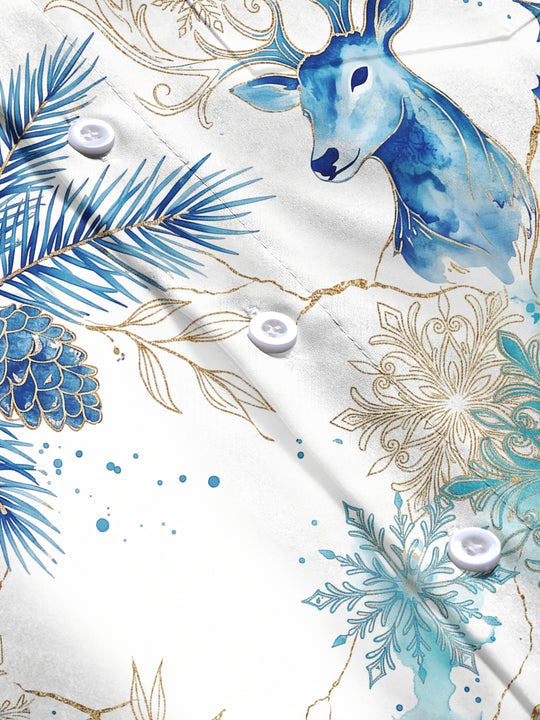 Adaychic Men's Graphic Watercolor Snowflake Print Long Sleeve Shirt with Chest Pocket