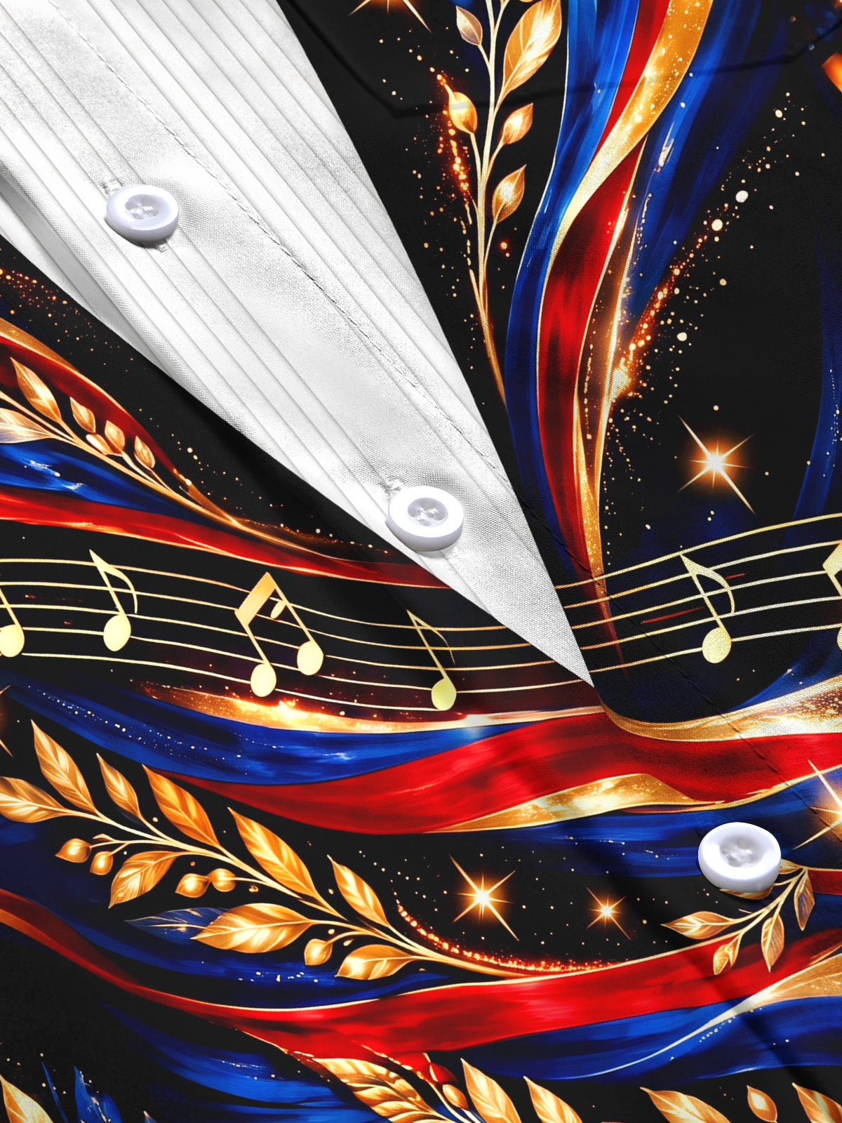 Adaychic Men's Long Sleeve Shirt - Veterans Day Musical Notes And Gold Leaves With Patriotic Ribbons Print with Chest Pocket