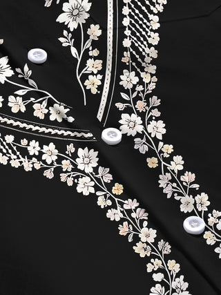 Adaychic Men's Floral Western Floral Embroidery Print Long Sleeve Shirt with Chest Pocket