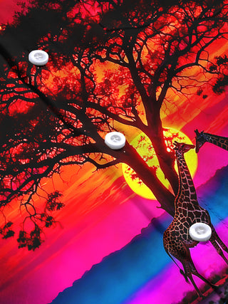 Adaychic Men's Printed Giraffe Sunset Landscape Print Long Sleeve Shirt with Chest Pocket