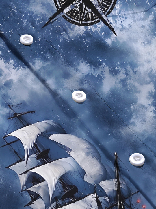 Adaychic Men's Vintage Style Sailing Ship Print Long Sleeve Shirt with Chest Pocket