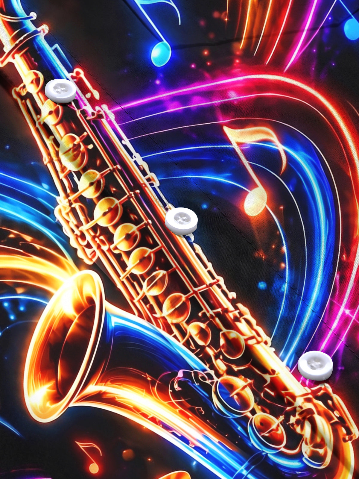 Adaychic Men's Graphic Neon Saxophone And Musical Notes Print Long Sleeve Shirt with Chest Pocket