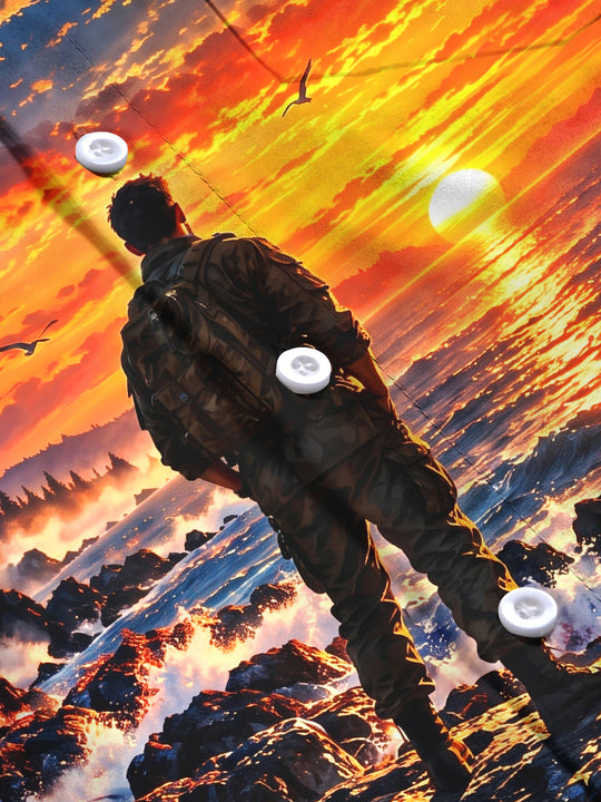 Adaychic Men's Long Sleeve Shirt - Veterans Day Soldier Silhouette And Sunset Ocean Landscape Print with Chest Pocket
