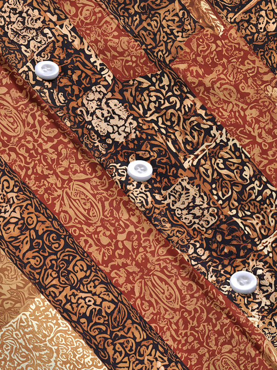 Adaychic Men's Vintage Style Paisley Patchwork Print Long Sleeve Shirt with Chest Pocket