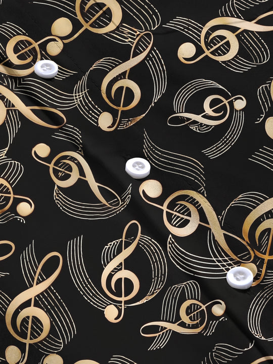 Adaychic Men's Printed Musical Notes Pattern Long Sleeve Shirt with Chest Pocket
