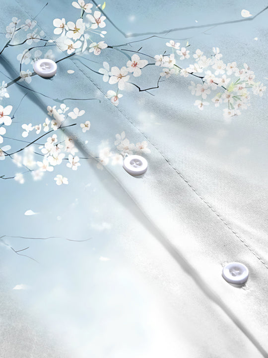 Adaychic Men's Floral Cherry Blossom Branches Print Long Sleeve Shirt with Chest Pocket