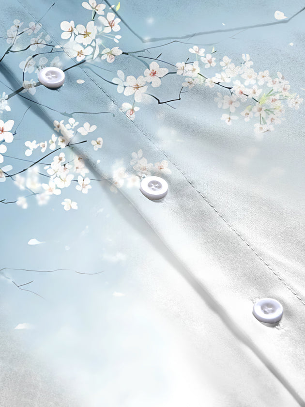 Adaychic Men's Floral Cherry Blossom Branches Print Long Sleeve Shirt with Chest Pocket