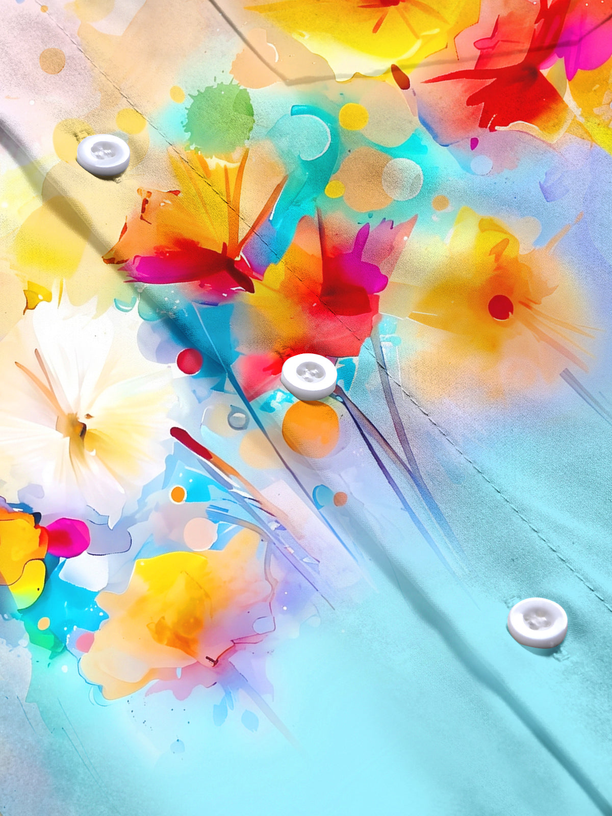 Adaychic Men's Printed Watercolor Floral Print Long Sleeve Shirt with Chest Pocket