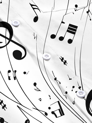 Adaychic Men's Printed Saxophone Print Musical Notes Print Short Sleeve Shirt with Chest Pocket