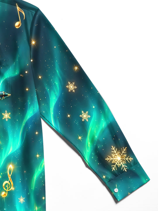 Adaychic Men's Graphic Saxophone Print Snowflakes Print Long Sleeve Shirt with Chest Pocket
