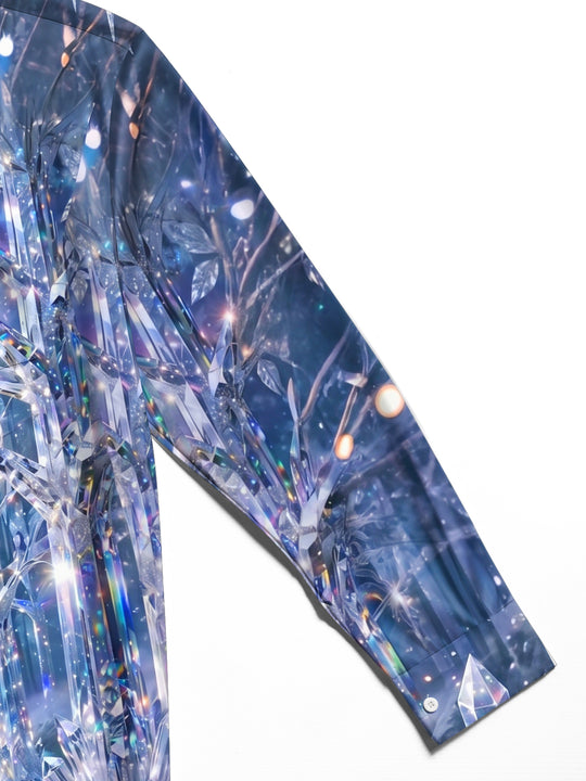 Adaychic Men's Printed Crystal Forest Path Print Long Sleeve Shirt with Chest Pocket