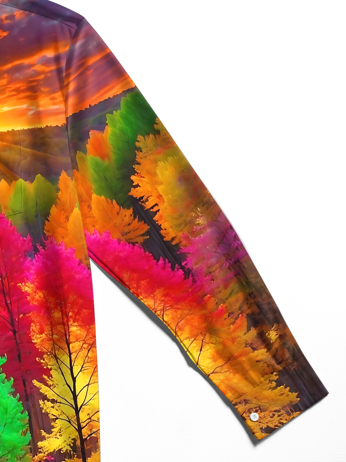 Adaychic Men's Printed Autumn Forest Sunset Print Long Sleeve Shirt with Chest Pocket
