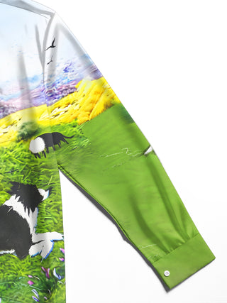 Adaychic Men's Printed Border Collie Print Long Sleeve Shirt with Chest Pocket