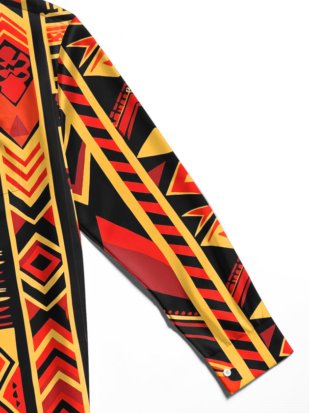Adaychic Men's Vintage Style Geometric Tribal Pattern Long Sleeve Shirt with Chest Pocket