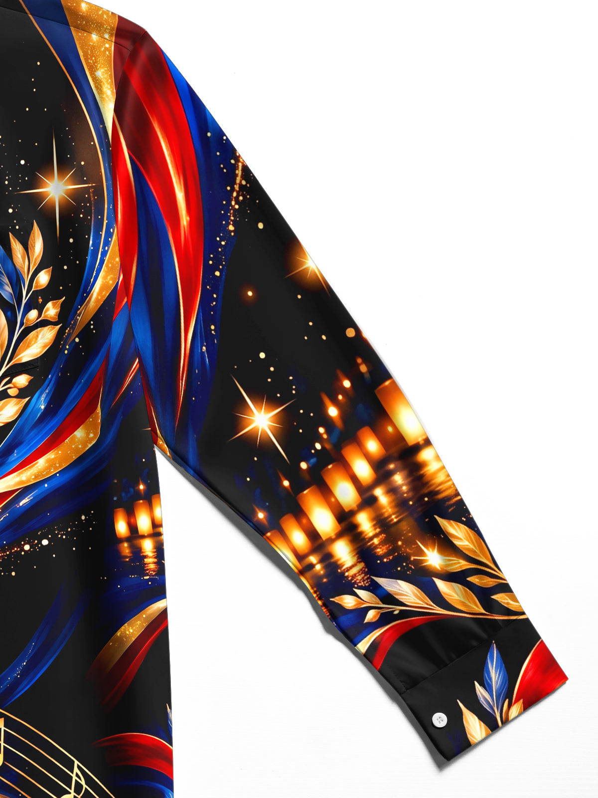 Adaychic Men's Long Sleeve Shirt - Veterans Day Musical Notes And Gold Leaves With Patriotic Ribbons Print with Chest Pocket