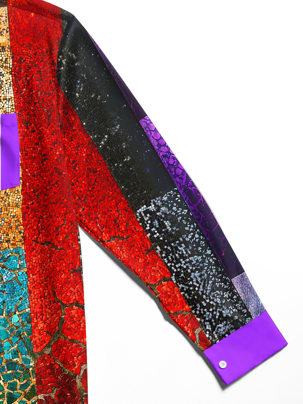 Adaychic Men's Printed Colorful Mosaic Crack Collage Print Long Sleeve Shirt with Chest Pocket