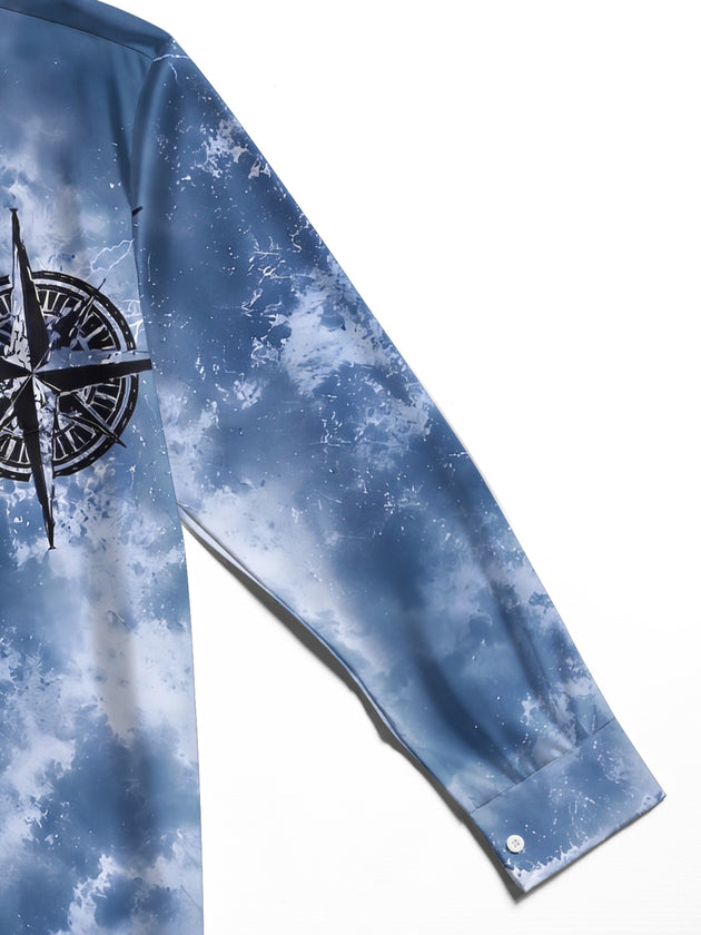 Adaychic Men's Vintage Style Sailing Ship Print Long Sleeve Shirt with Chest Pocket