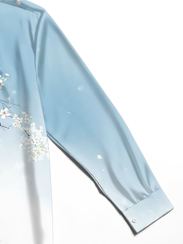 Adaychic Men's Floral Cherry Blossom Branches Print Long Sleeve Shirt with Chest Pocket