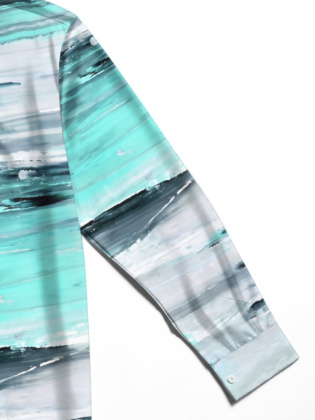 Adaychic Men's Printed Abstract Ocean Waves Print Long Sleeve Shirt with Chest Pocket