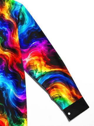 Adaychic Men's Tie Dye Neon Abstract Swirls Print Long Sleeve Shirt with Chest Pocket