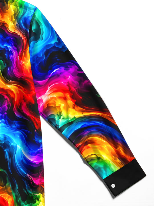 Adaychic Men's Tie Dye Neon Abstract Swirls Print Long Sleeve Shirt with Chest Pocket