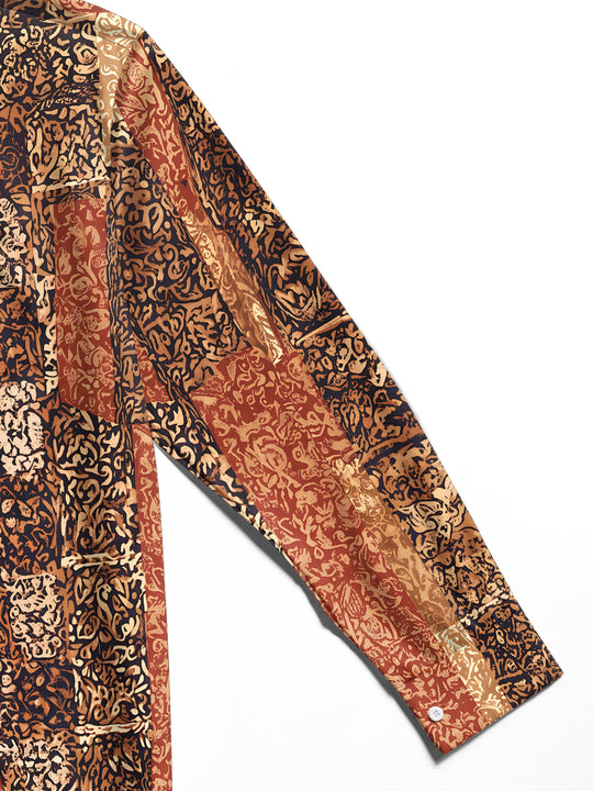 Adaychic Men's Vintage Style Paisley Patchwork Print Long Sleeve Shirt with Chest Pocket