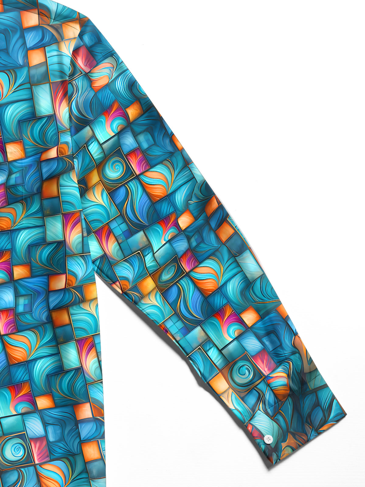 Adaychic Men's Printed Abstract Mosaic Pattern Long Sleeve Shirt with Chest Pocket