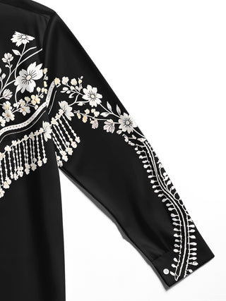 Adaychic Men's Floral Western Floral Embroidery Print Long Sleeve Shirt with Chest Pocket
