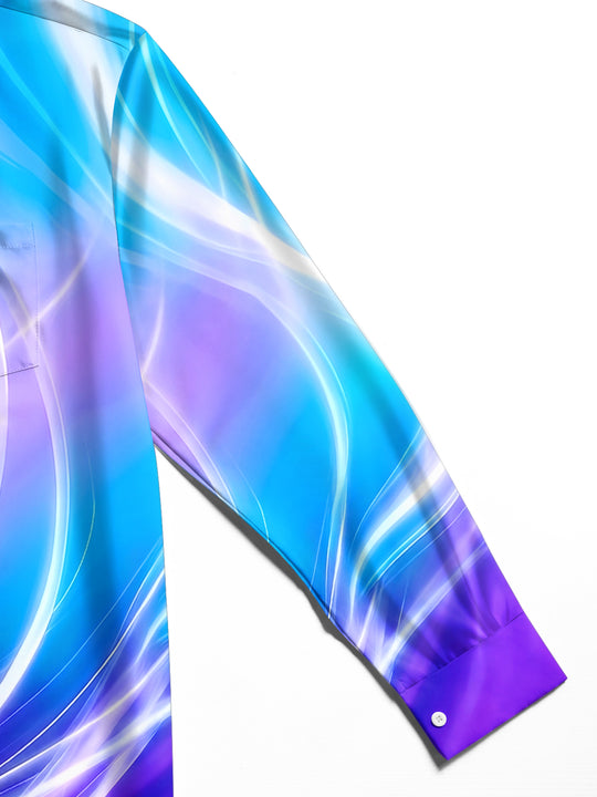 Adaychic Men's Printed Abstract Gradient Waves Print Long Sleeve Shirt with Chest Pocket