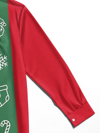 Adaychic Men's Printed Santa Claus Face Print Long Sleeve Shirt with Chest Pocket