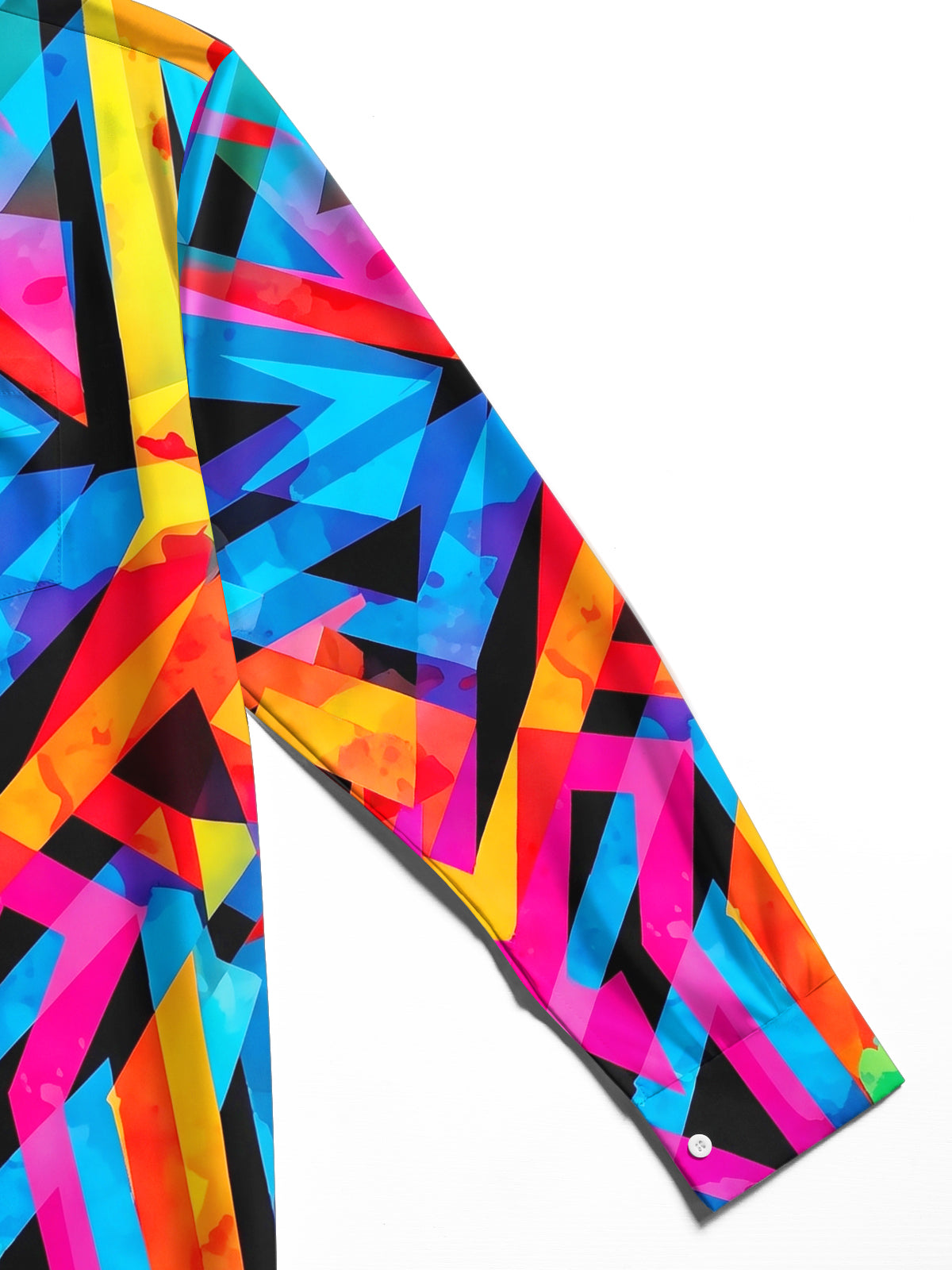 Adaychic Men's Printed Colorful Geometric Pattern Long Sleeve Shirt with Chest Pocket