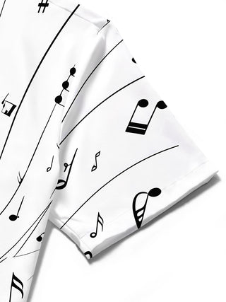 Adaychic Men's Printed Saxophone Print Musical Notes Print Short Sleeve Shirt with Chest Pocket