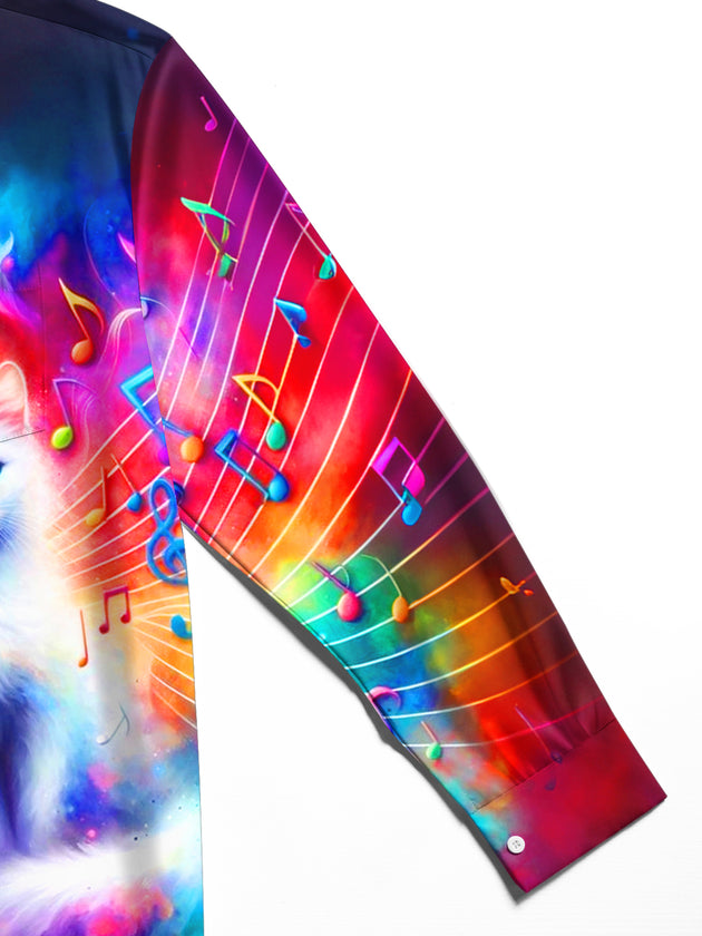 Adaychic Men's Graphic Colorful Cats Print Long Sleeve Shirt with Chest Pocket