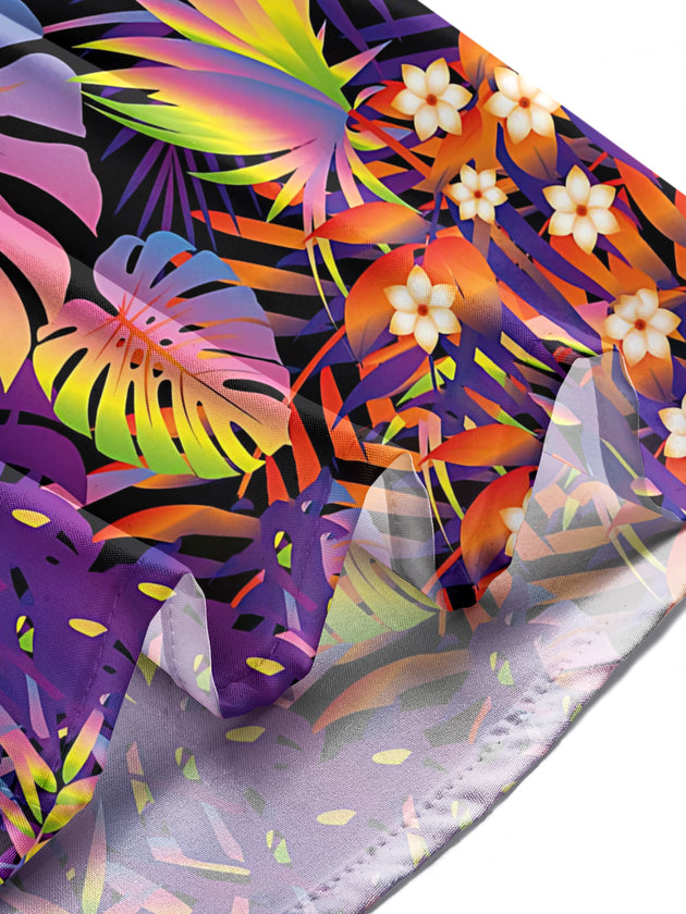 Adaychic Men's Neon Gradient Tropical Leaves Print Long Sleeve Shirt with Chest Pocket