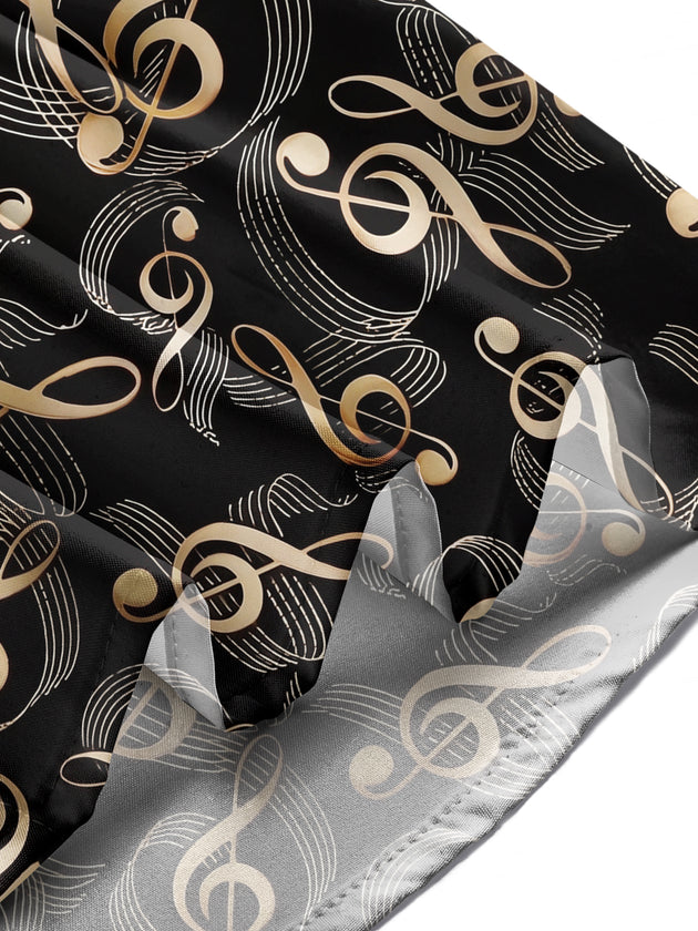 Adaychic Men's Printed Musical Notes Pattern Long Sleeve Shirt with Chest Pocket