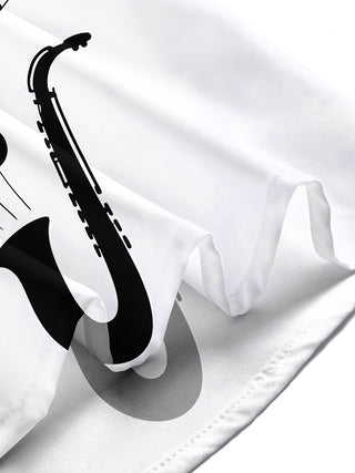 Adaychic Men's Printed Saxophone Print Musical Notes Print Short Sleeve Shirt with Chest Pocket