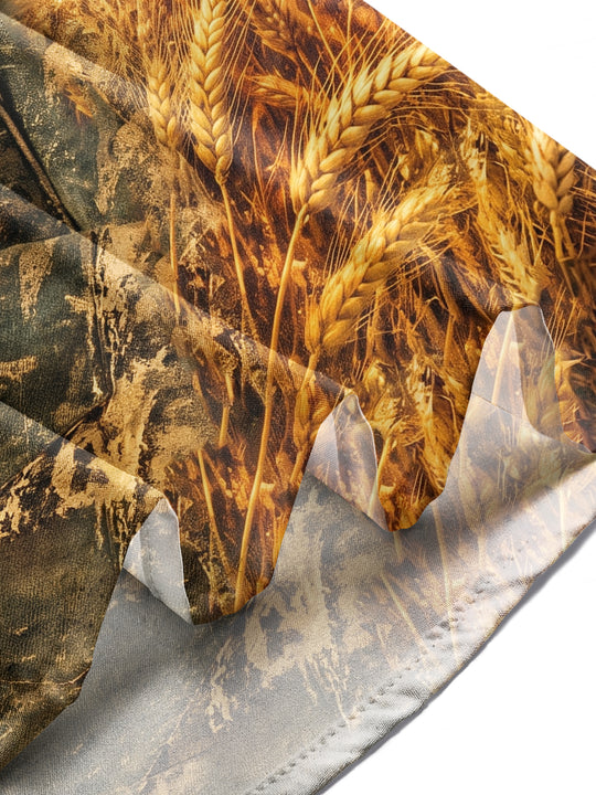 Adaychic Men's Long Sleeve Shirt - Vintage Canteen And Flying Doves Over Wheat Field Print with Chest Pocket