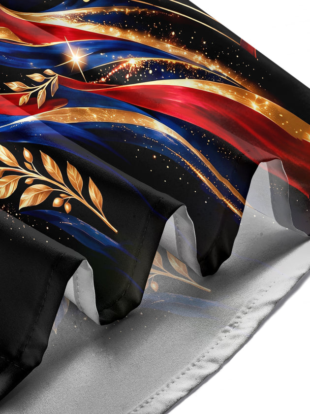 Adaychic Men's Long Sleeve Shirt - Veterans Day Musical Notes And Gold Leaves With Patriotic Ribbons Print with Chest Pocket