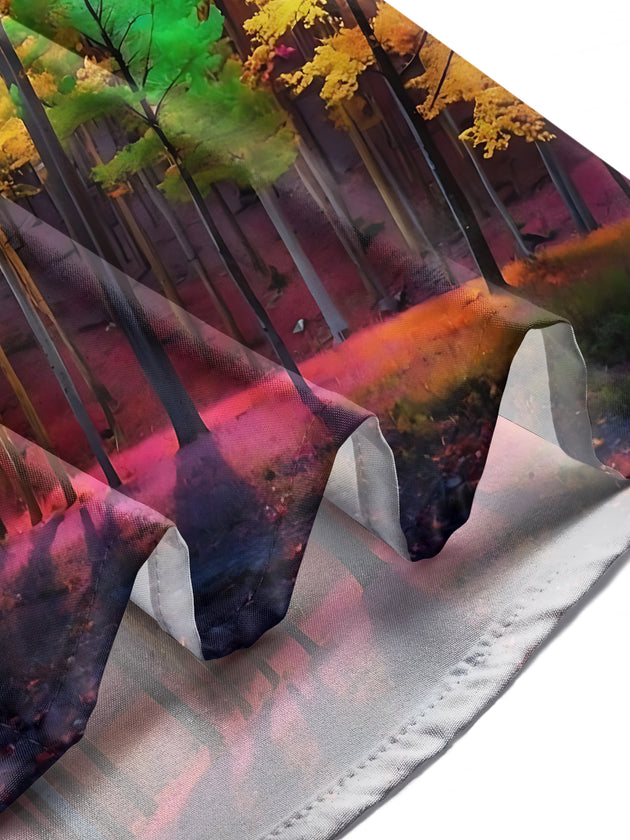Adaychic Men's Printed Autumn Forest Sunset Print Long Sleeve Shirt with Chest Pocket