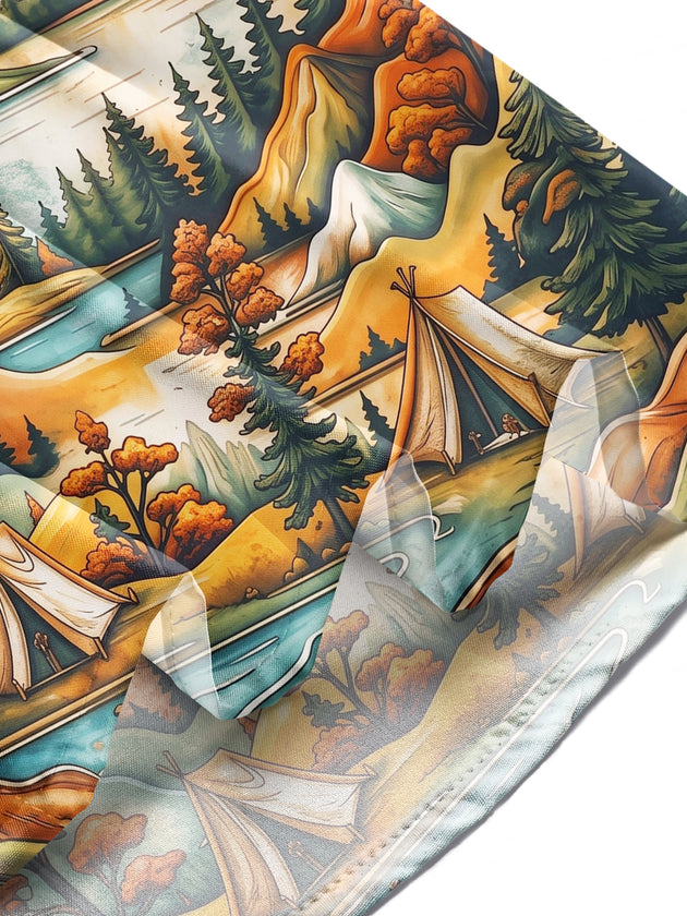 Adaychic Men's Vintage Style Mountain Landscape Print Long Sleeve Shirt with Chest Pocket