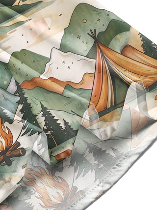 Adaychic Men's Printed Mountain Camping Scene Print Long Sleeve Shirt with Chest Pocket